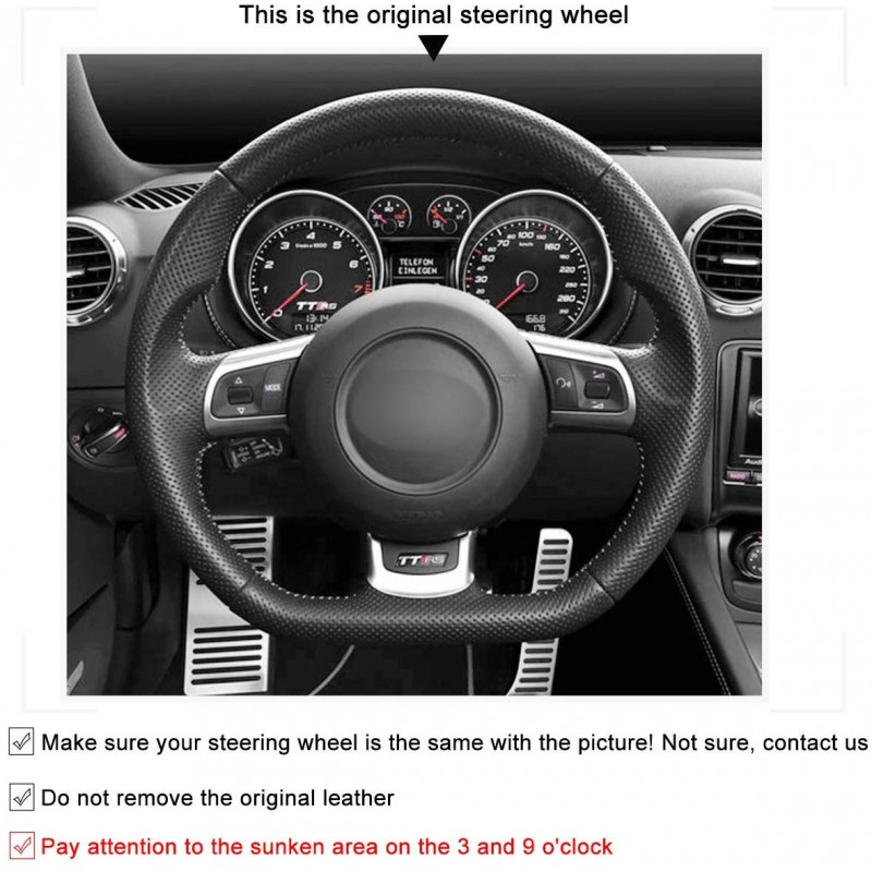 Loncky Auto Custom Fit OEM Black Genuine Leather Car Steering Wheel